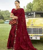 Maroon Embroidered Georgette Saree With Blouse