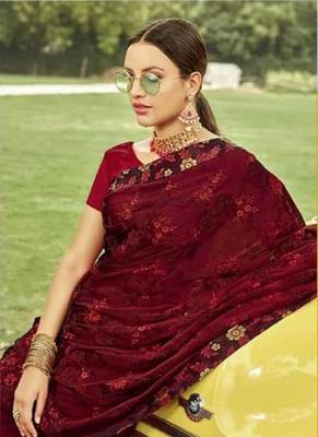 Maroon Embroidered Georgette Saree With Blouse 2
