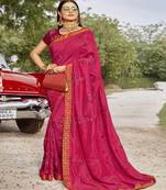   rani pink embroidered georgette saree with blouse