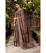 Brown printed cotton saree with blouse
