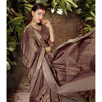 Brown printed cotton saree with blouse 2