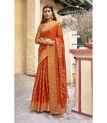 Orange printed cotton saree with blouse