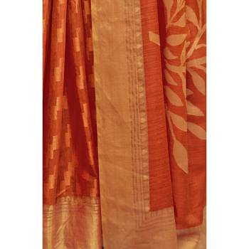 Orange printed cotton saree with blouse 3