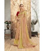 Beige printed chiffon saree with blouse