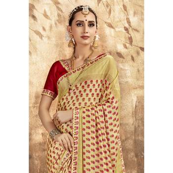 Beige printed chiffon saree with blouse 2
