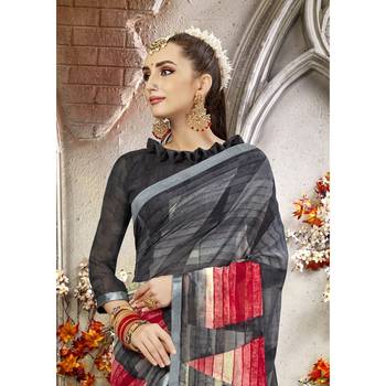 Grey printed georgette saree with blouse 2