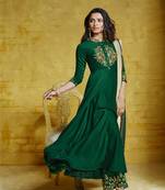 Dark-Green Embroidered Silk Salwar