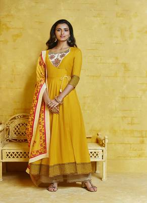 Yellow embroidered silk salwar 1