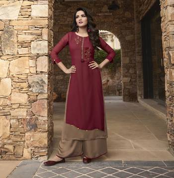 Maroon Plain Georgette Ethnic-Kurtis 1