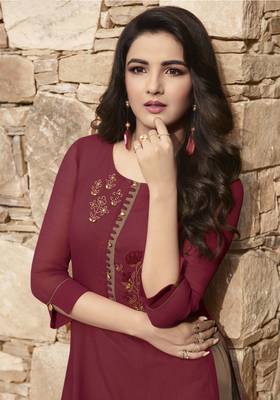 Maroon Plain Georgette Ethnic-Kurtis 2