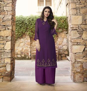 Violet Plain Georgette Ethnic Kurtis 1