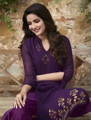 Violet Plain Georgette Ethnic Kurtis 2
