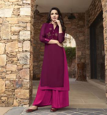 Wine Plain Georgette Ethnic-Kurtis 1
