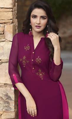 Wine Plain Georgette Ethnic-Kurtis 2