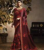 Maroon embroidered silk blend saree with blouse