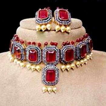 Royal Statement Ruby Cubiic Zirconia Choker  Necklace Sets 1