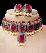 Royal Statement Ruby Cubiic Zirconia Choker  Necklace Sets