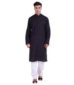 Hindloomz Black Plain Cotton Kurta Pajama