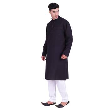Hindloomz Black Plain Cotton Kurta Pajama 2