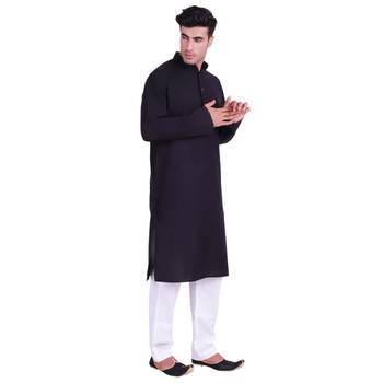 Hindloomz Black Plain Cotton Kurta Pajama 3