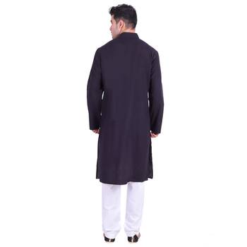 Hindloomz Black Plain Cotton Kurta Pajama 4