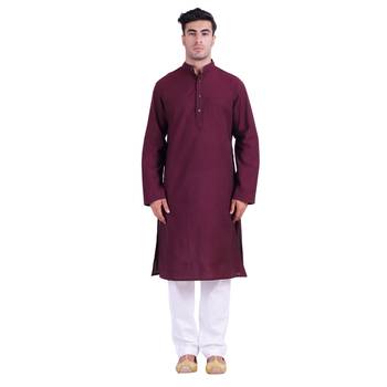Hindloomz Maroon Plain Cotton Kurta Pajama 1