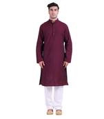 Hindloomz Maroon Plain Cotton Kurta Pajama