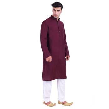 Hindloomz Maroon Plain Cotton Kurta Pajama 3