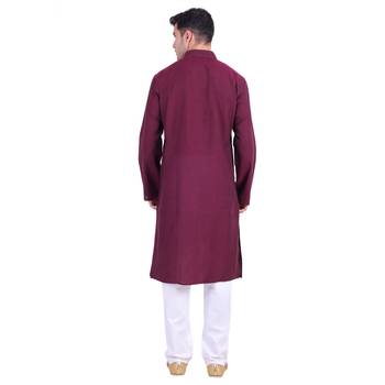 Hindloomz Maroon Plain Cotton Kurta Pajama 4
