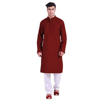 Hindloomz Red Plain Cotton Kurta Pajama 1