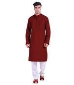 Hindloomz Red Plain Cotton Kurta Pajama