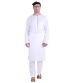 Hindloomz White Plain Cotton Kurta Pajama