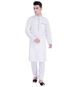 Hindloomz White Plain Cotton Kurta Pajama