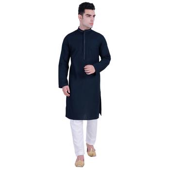 Hindloomz Blue Plain Cotton Kurta Pajama 1