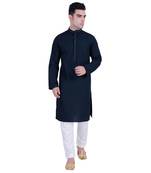 Hindloomz Blue Plain Cotton Kurta Pajama