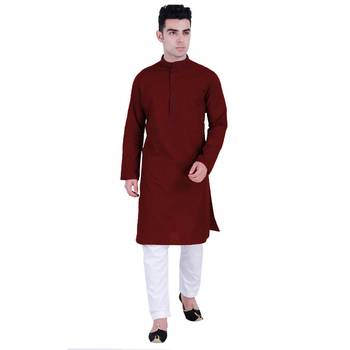 Hindloomz Red Plain Cotton Kurta Pajama 1