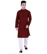 Hindloomz Red Plain Cotton Kurta Pajama