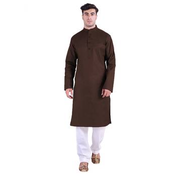 Hindloomz Brown Plain Cotton Kurta Pajama 1