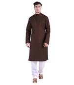 Hindloomz Brown Plain Cotton Kurta Pajama