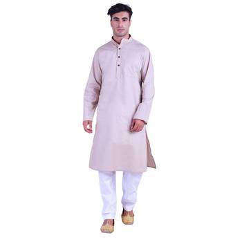 Hindloomz Grey Plain Cotton Kurta Pajama 1