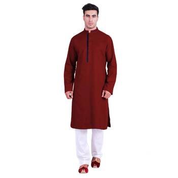 Hindloomz Red Plain Cotton Men Kurtas 1