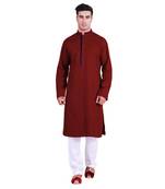 Hindloomz Red Plain Cotton Men Kurtas