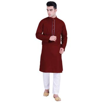Hindloomz Red Plain Cotton Men Kurtas 1