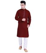 Hindloomz Red Plain Cotton Men Kurtas