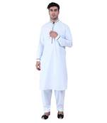 Hindloomz Blue Plain Cotton Pathani Suits
