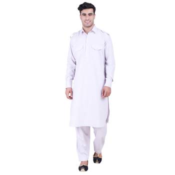 Hindloomz Grey Plain Cotton Pathani Suits 1