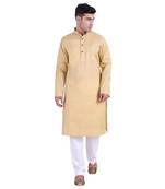 Hindloomz Beige Plain Cotton Men Kurtas