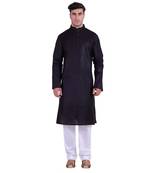 Hindloomz Black Plain Cotton Men Kurtas