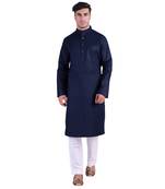 Hindloomz Blue Plain Cotton Men Kurtas