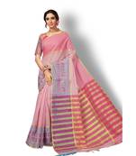 pink hand woven cotton saree with blouse